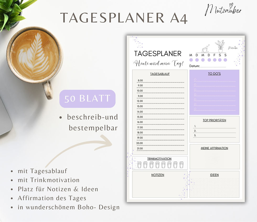Miniaturbild: Undatierter Tagesplaner DIN A4 im Boho-Design – Abreißblock mit 50 Seiten