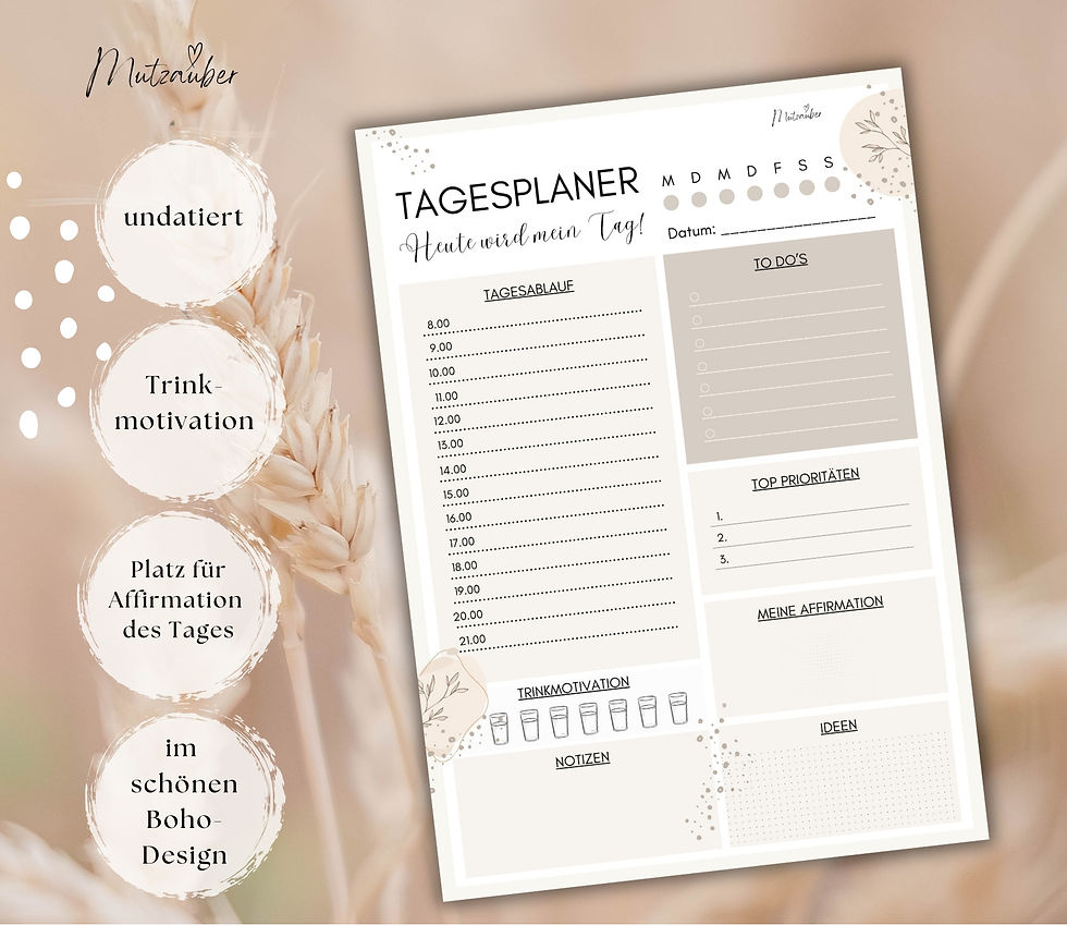 Miniaturbild: Undatierter Tagesplaner DIN A4 im Boho-Design – Abreißblock mit 50 Seiten