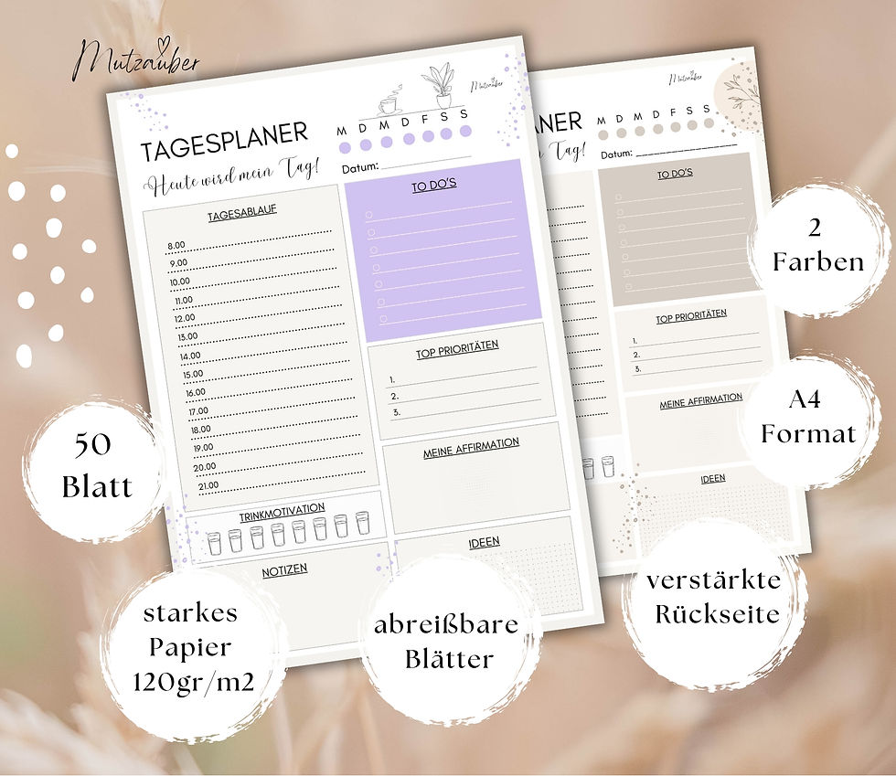 Miniaturbild: Undatierter Tagesplaner DIN A4 im Boho-Design – Abreißblock mit 50 Seiten