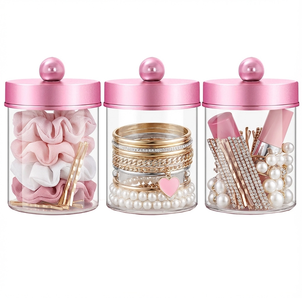 Jars with Pink Lids (6/4/3)