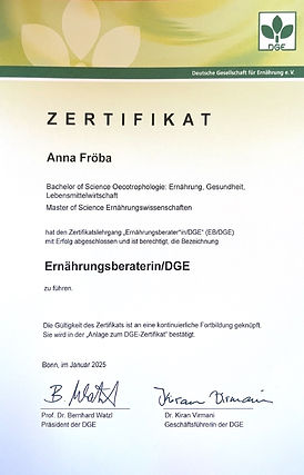 DGE Zertifikat Anna Fröba