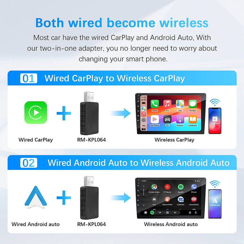 Miniature : 2in1 Wired to Wireless CarPlay Android Auto Adapter for OEM Car Stereo With USB 