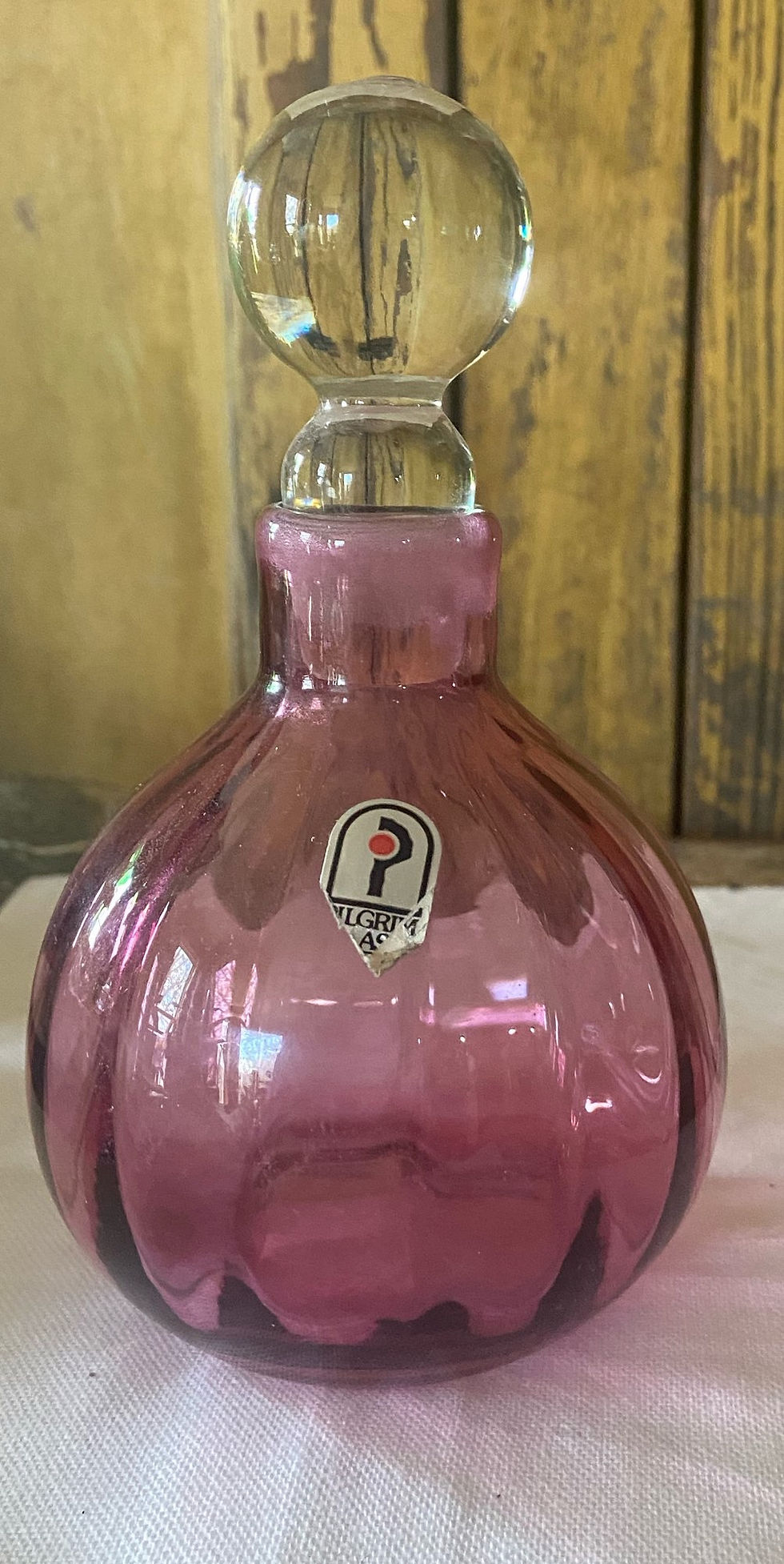 PILGRIM CRANBERRY GLASS PERFUME BOTTLE WITH LABEL