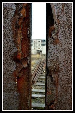 Gate of factory, around Donetsk