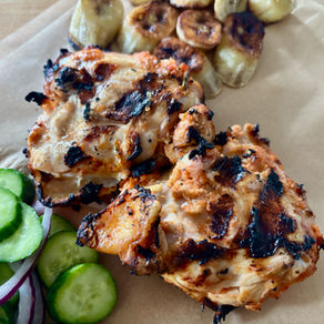SIERRA LEONE: Pepe Grilled Chicken, Air Fried Plantains, and Cucumber Salad