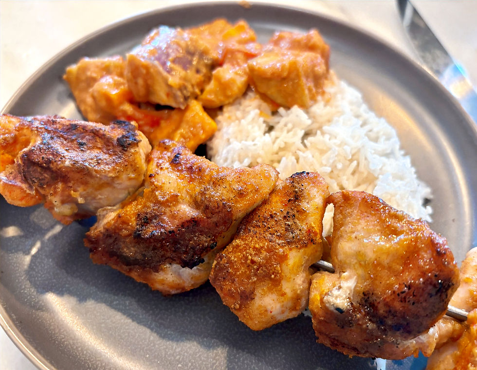 MALI: Chicken Brochettes (Dibi Suya) and Veggie Peanut Stew (Tigadegena)
