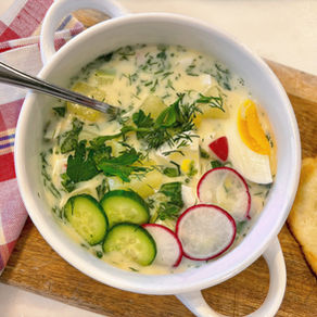 KAZAKHSTAN: Tangy Summer Soup (Okroshka) with Fry Bread (Shelpek)