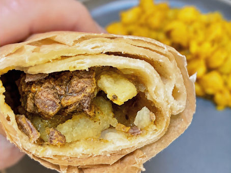 SAINT VINCENT AND THE GRENADINES: Beef and Potato Curry Roti and Channa