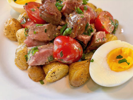 LUXEMBOURG: Flintstone Salad (Feierstengszalot) with Roasted Baby Potatoes