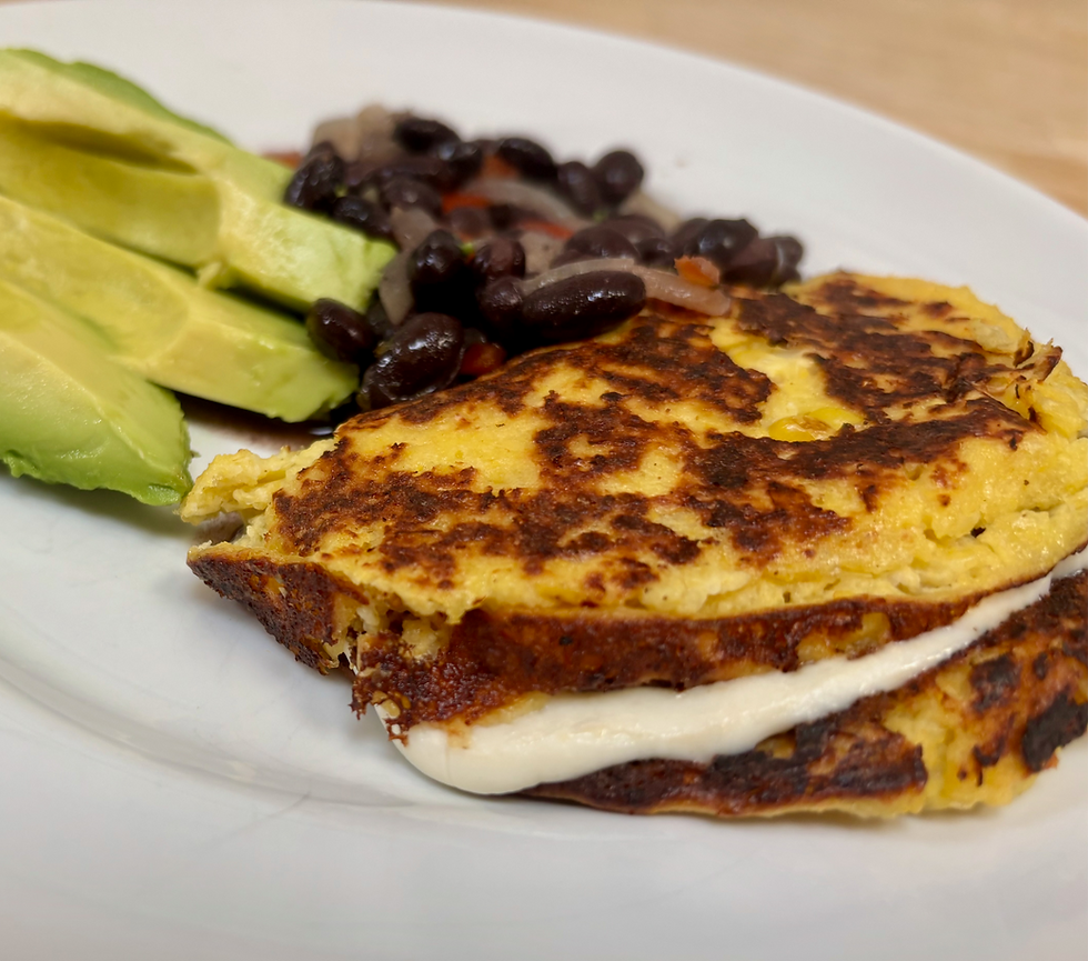 VENEZUELA: Fresh Corn Cakes (Cachapas) with Cheese and Venezuelan Beans and Avocado