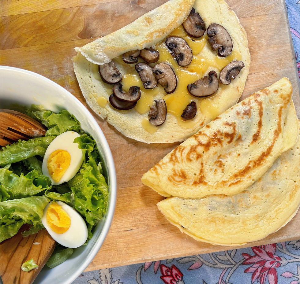 NETHERLANDS: Savory Pancakes with Mushrooms (Pannenkoeken) and Gouda and Dutch Salad