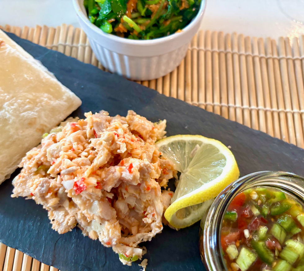 MICRONESIA: Chicken Kelaguen (Kelaguen Mannok) with Finadene Sauce and Watercress Salad