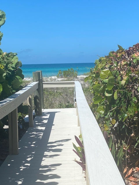 Boardwalk walkway to the Veinte beach on the Gulf of Mexico.