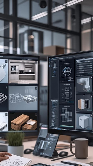 Create an ultra-photorealistic image representing a modern, forward-thinking FF&E design c