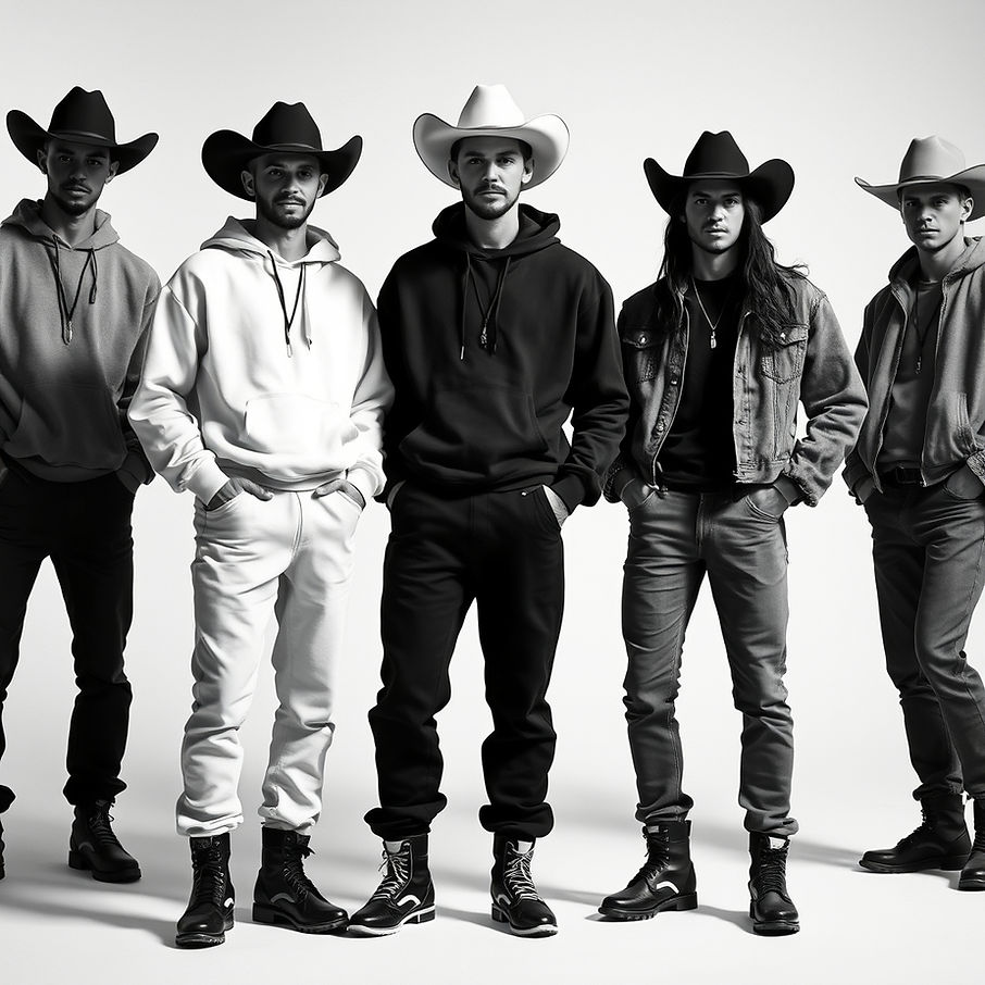 black and white models in some sweat suit and cowboy hats.jpg
