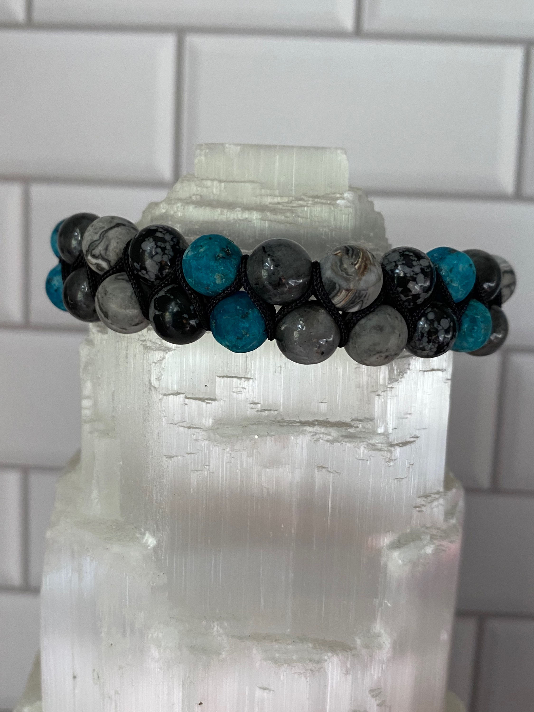 Snowflake obsidian, Picasso Jasper, chrysocolla (adjustable)