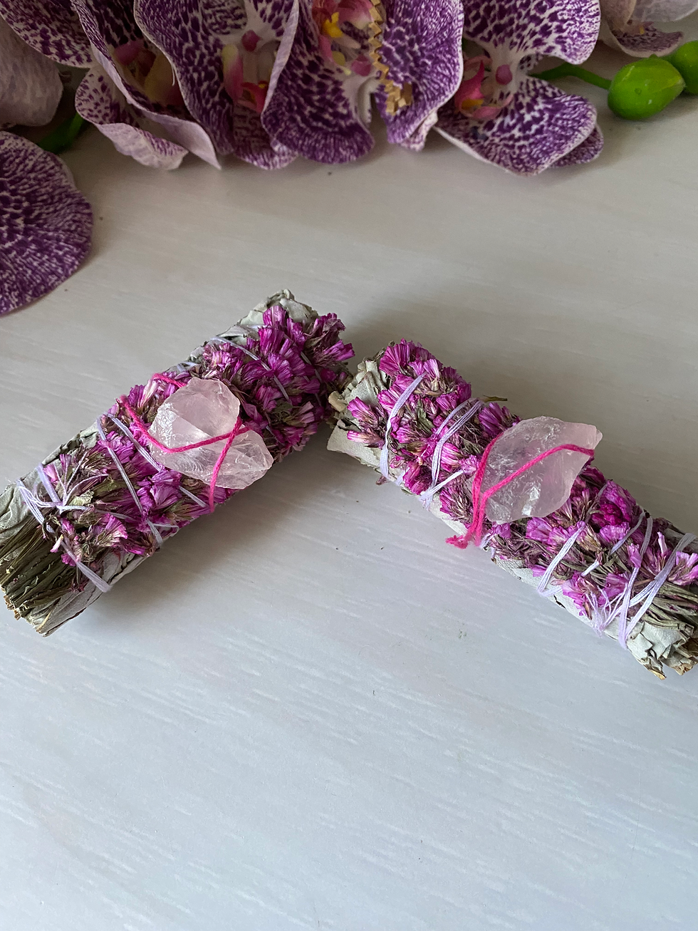 Thumbnail: White sage & pink sinuata with rose Quartz 