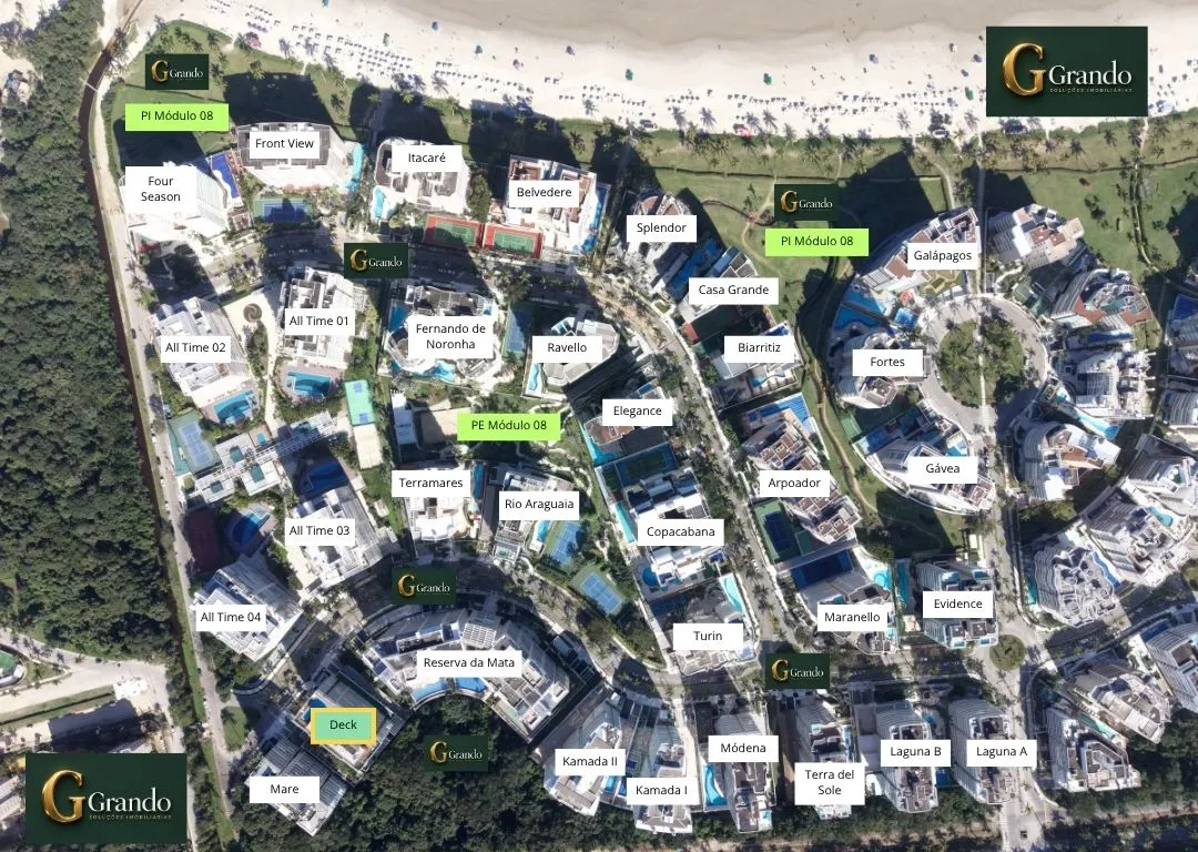 Mapa do Módulo 08 da Riviera de São Lourenço com o Edifício Deck em destaque