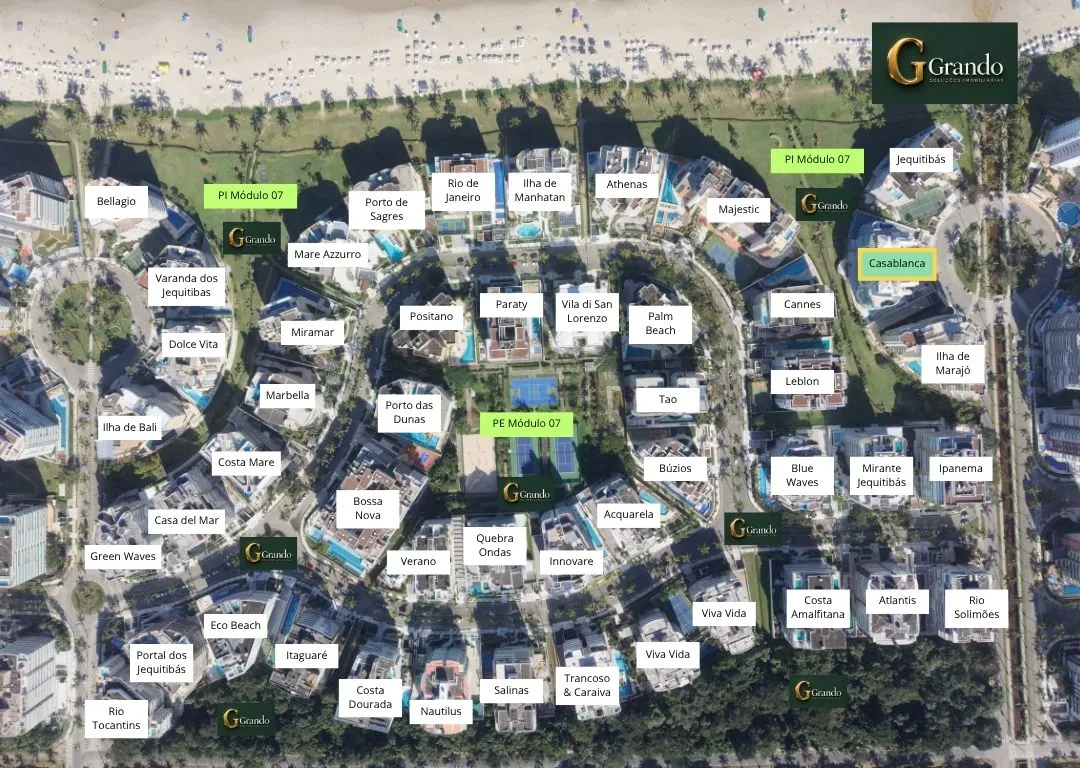 Mapa do Módulo 07 da Riviera de São Lourenço com o Edifício Casa Blanca em destaque