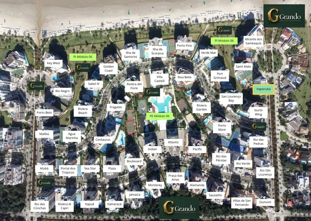 Mapa do Módulo 06 da Riviera de São Lourenço com o Edifício Itaperubá em destaque