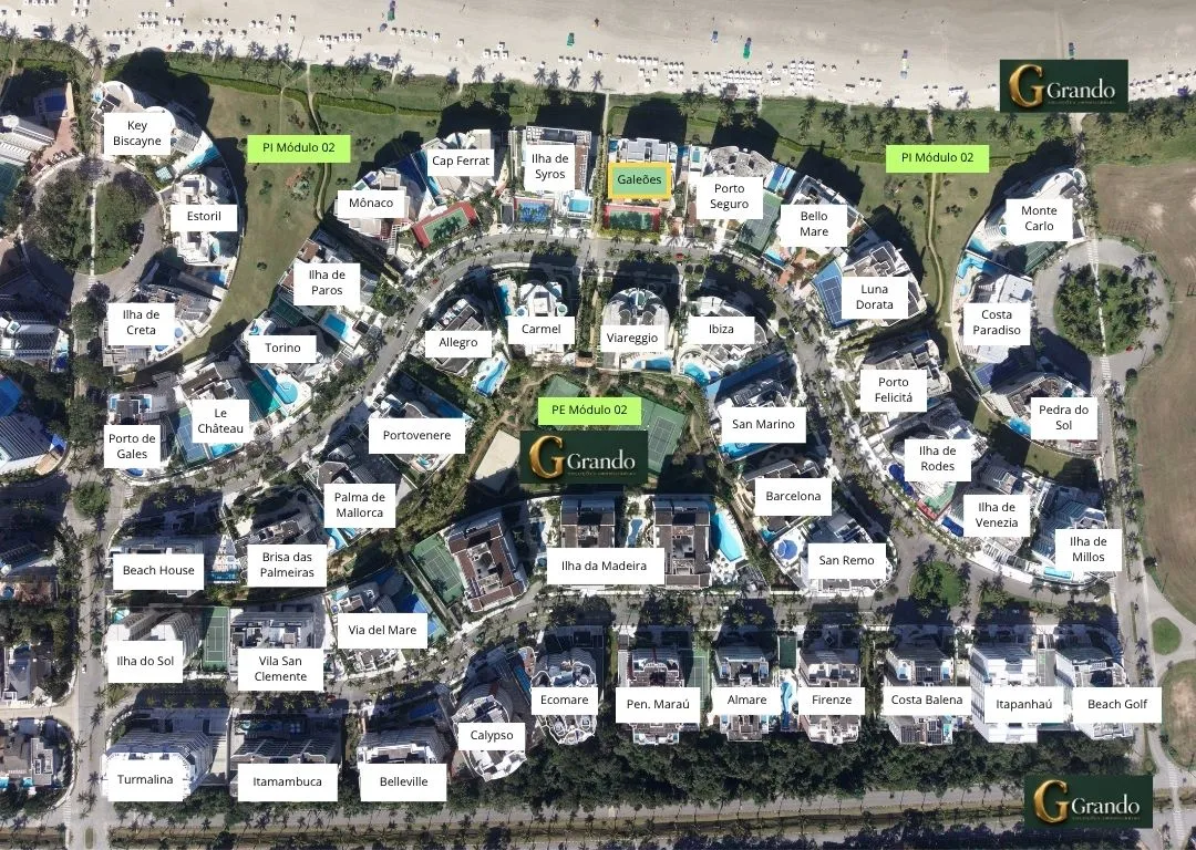 Mapa do Módulo 02 da Riviera de São Lourenço com o Edifício Galeões em destaque