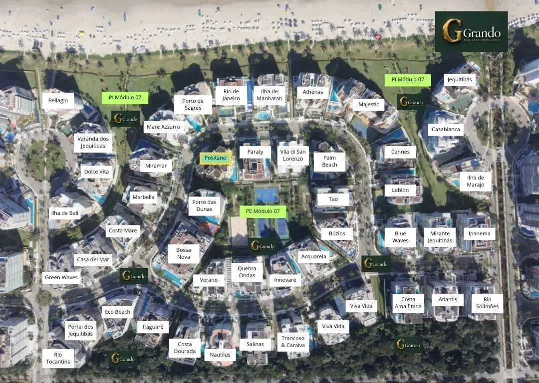 Mapa do Módulo 07 da Riviera de São Lourenço com o Edifício Positano em destaque
