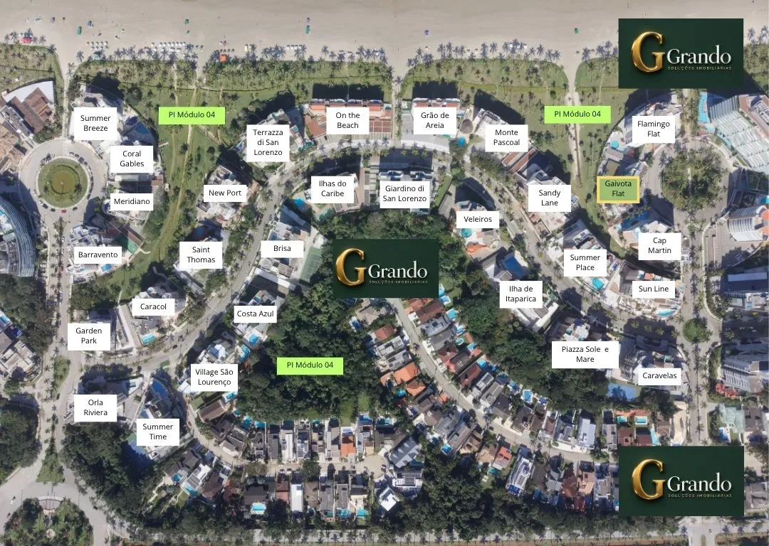 Mapa do Módulo 04 da Riviera de São Lourenço com o Edifício Gaivota Flat em destaque