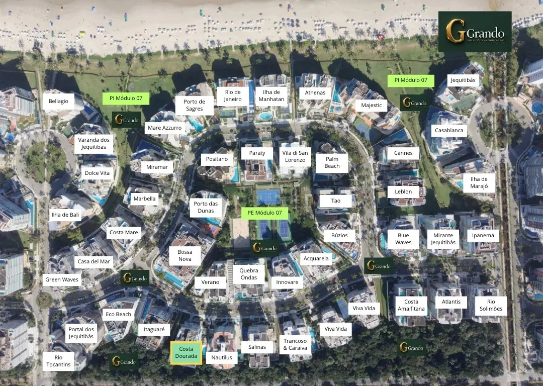 Mapa do Módulo 07 da Riviera de São Lourenço com o Edifício Costa Dourada em destaque