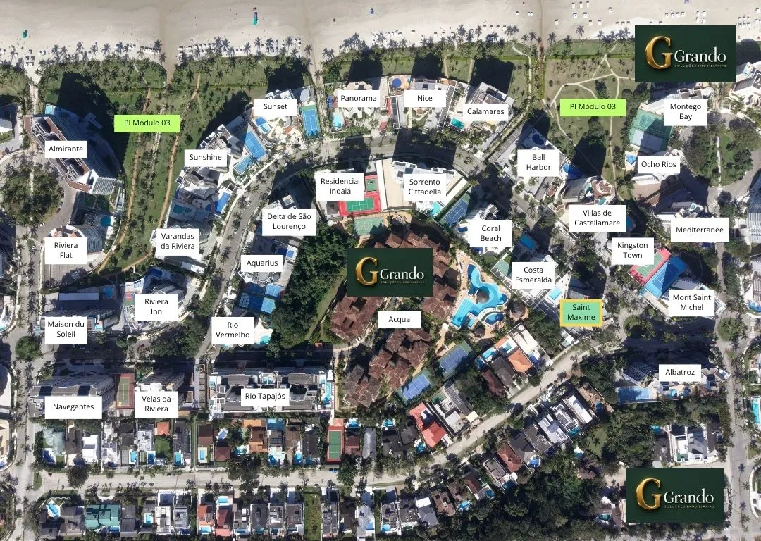 Mapa do Módulo 03 da Riviera de São Lourenço com o Edifício Saint Maxime em destaque