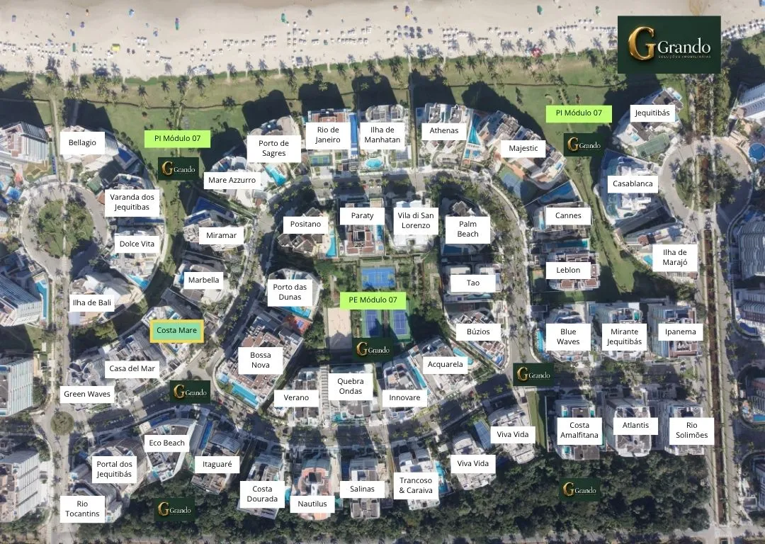 Mapa do Módulo 07 da Riviera de São Lourenço com o Edifício Costa Mare em destaque