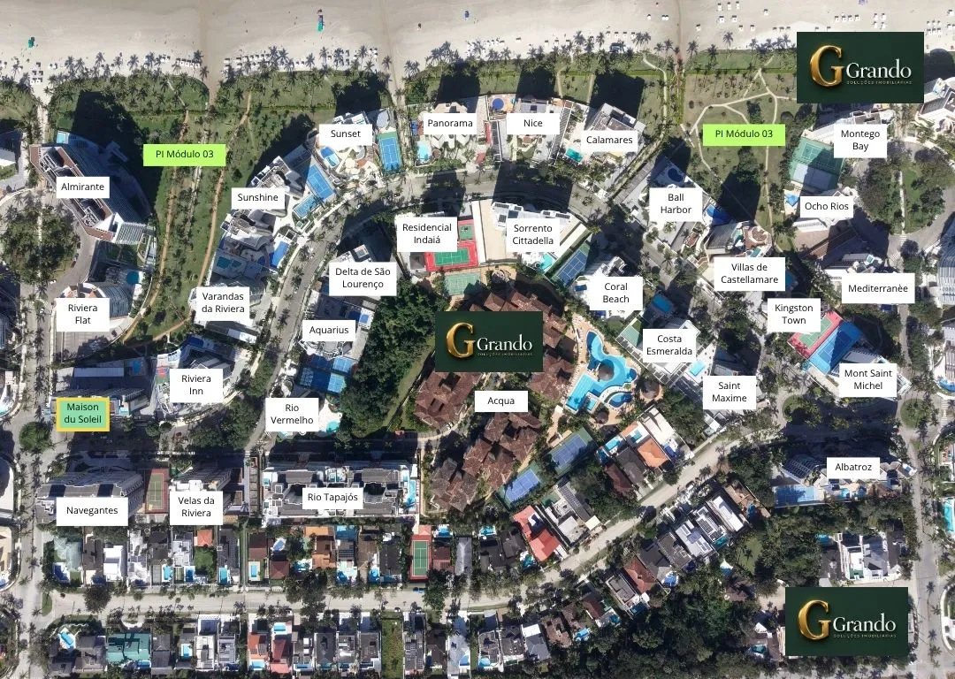 Mapa do Módulo 03 da Riviera de São Lourenço com o Edifício Maison du Soleil em destaque