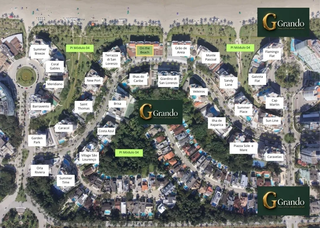 Mapa do Módulo 04 da Riviera de São Lourenço com o Edifício On The Beach em destaque