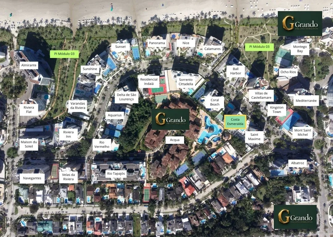 Mapa do Módulo 03 da Riviera de São Lourenço com o Edifício Costa Esmeralda em destaque