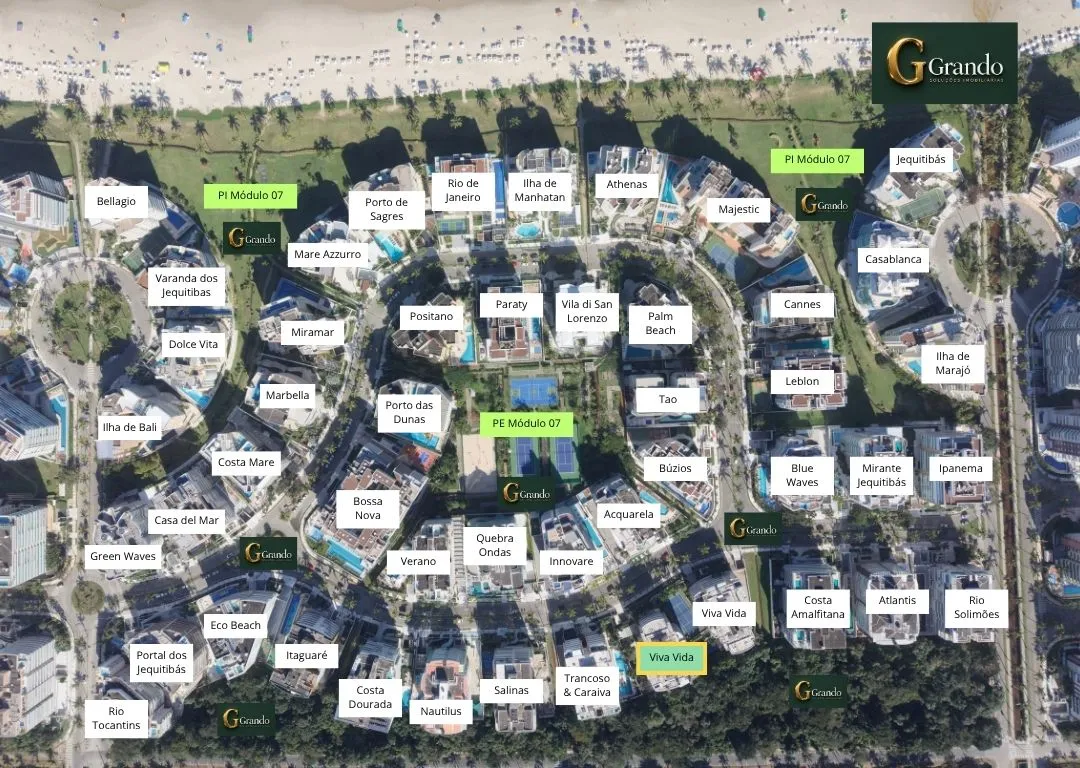 Mapa do Módulo 07 da Riviera de São Lourenço com o Edifício Viva Vida em destaque