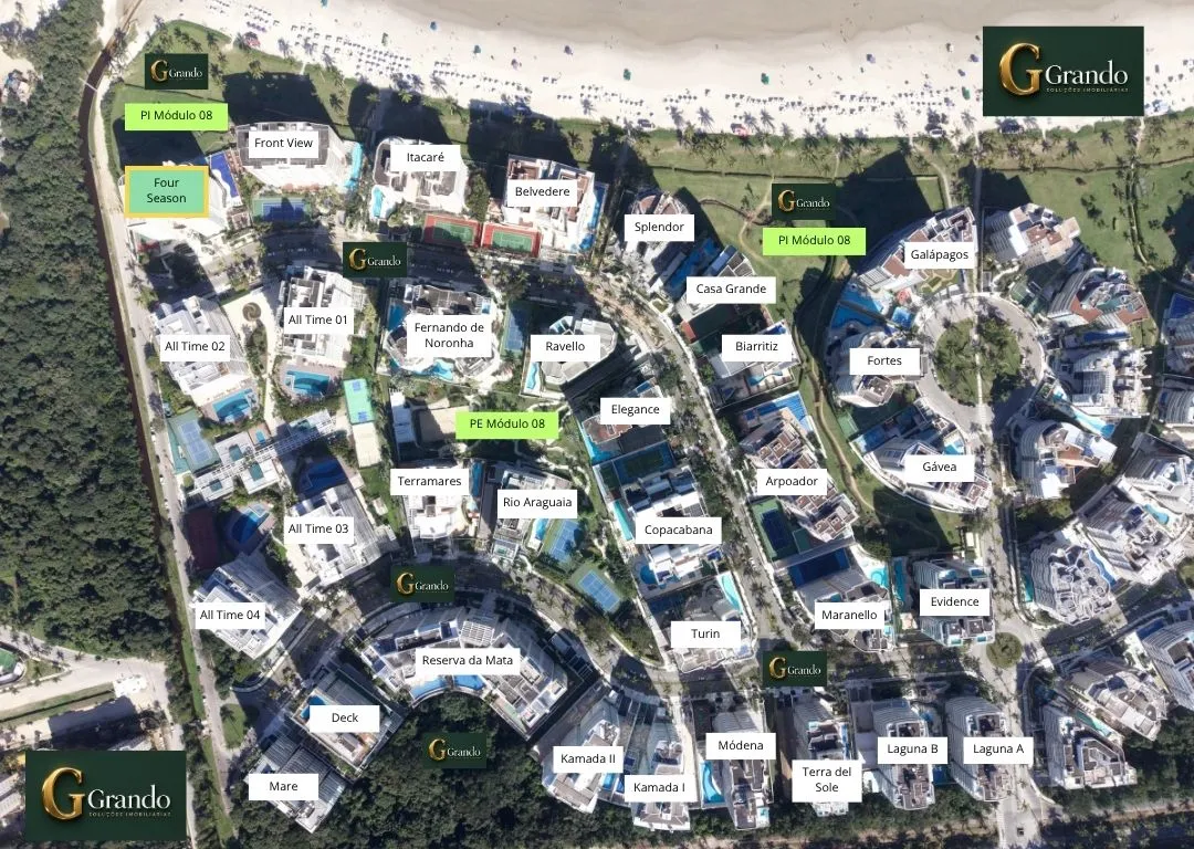 Mapa do Módulo 08 da Riviera de São Lourenço com o Edifício Four Season em destaque