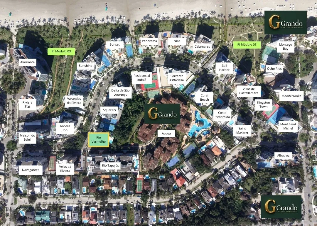 Mapa do Módulo 03 da Riviera de São Lourenço com o Edifício Rio Vermelho em destaque