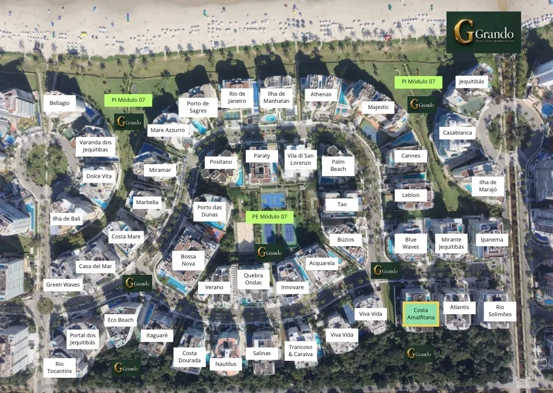 Mapa do Módulo 07 da Riviera de São Lourenço com o Edifício Costa Amalfitana em destaque