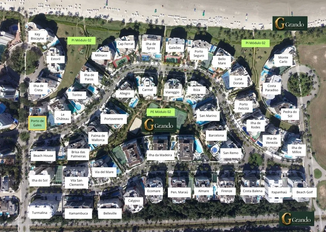 Mapa do Módulo 02 da Riviera de São Lourenço com o Edifício Porto de Galles em destaque
