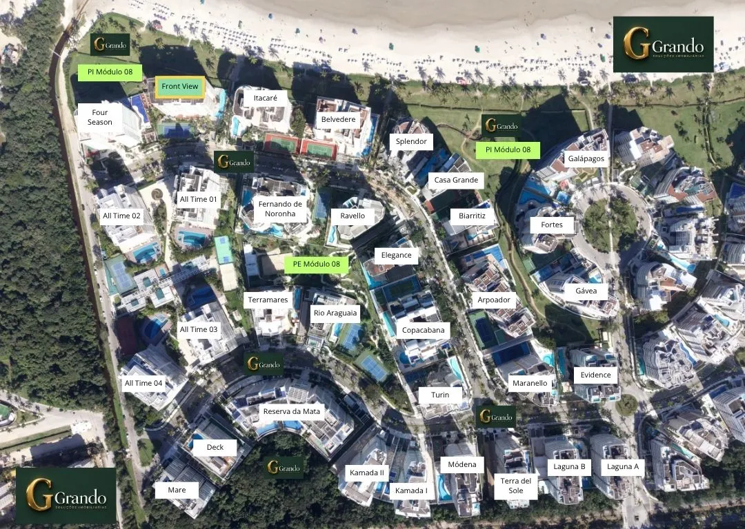 Mapa do Módulo 08 da Riviera de São Lourenço com o Edifício Front View em destaque