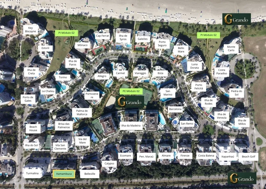 Mapa do Módulo 02 da Riviera de São Lourenço com o Edifício Itamambuca em destaque