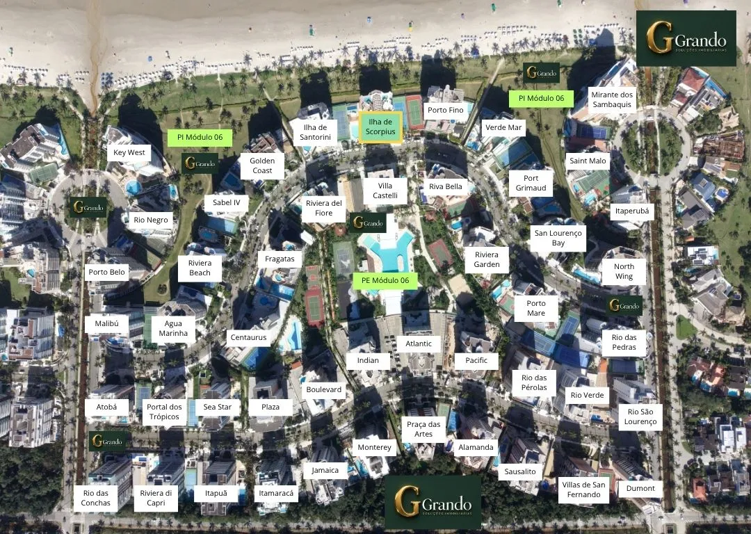 Mapa do Módulo 06 da Riviera de São Lourenço com o Edifício Ilha de Scorpius em destaque