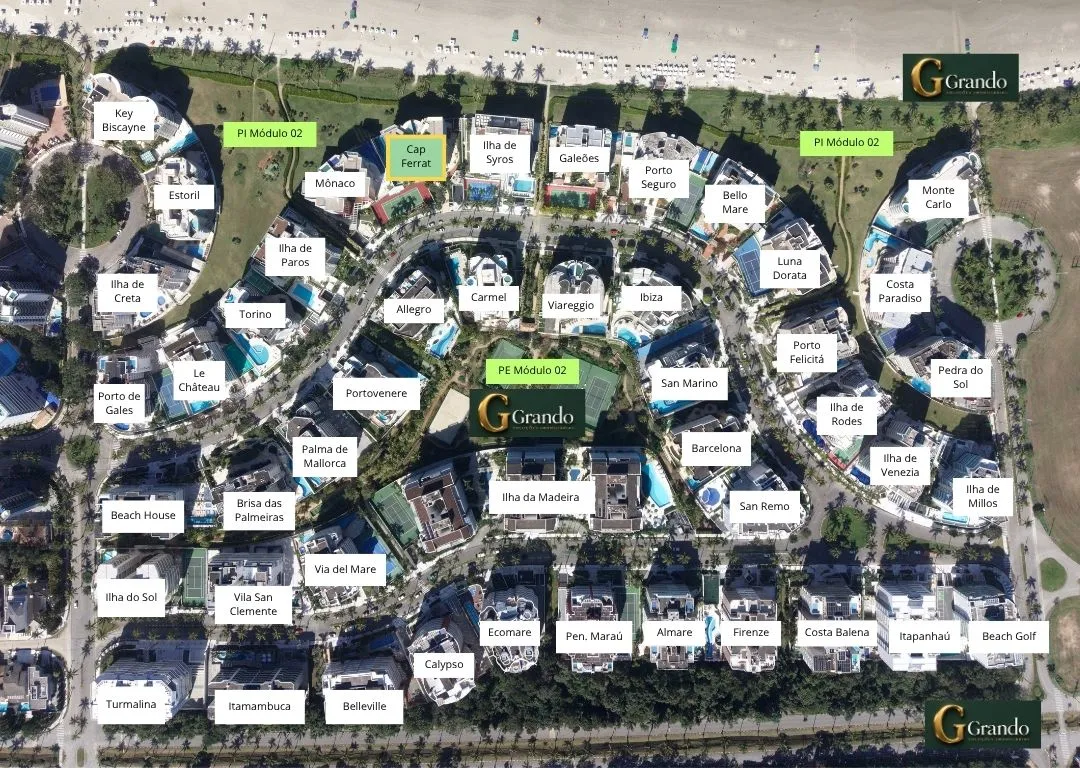 Mapa do Módulo 02 da Riviera de São Lourenço com o Edifício Cap Ferrat em destaque
