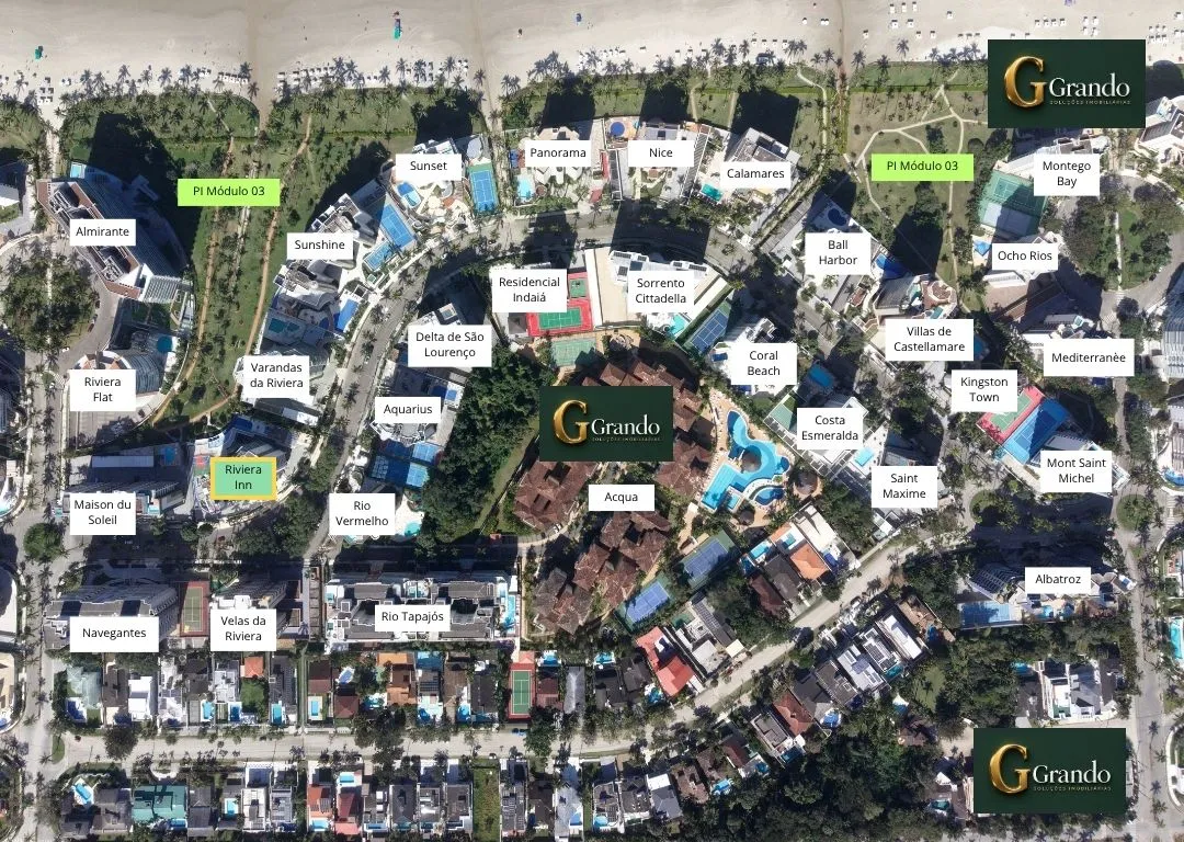 Mapa do Módulo 03 da Riviera de São Lourenço com o Edifício Riviera Inn Residence em destaque