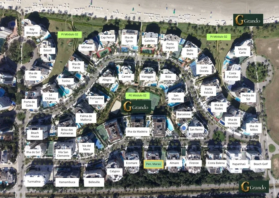 Mapa do Módulo 02 da Riviera de São Lourenço com o Edifício Península de Maraú em destaque