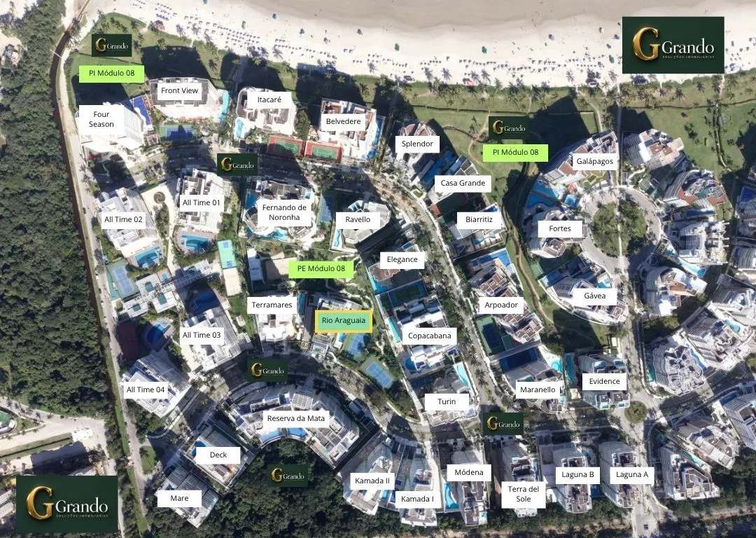 Mapa do Módulo 08 da Riviera de São Lourenço com o Edifício Rio Araguaia em destaque