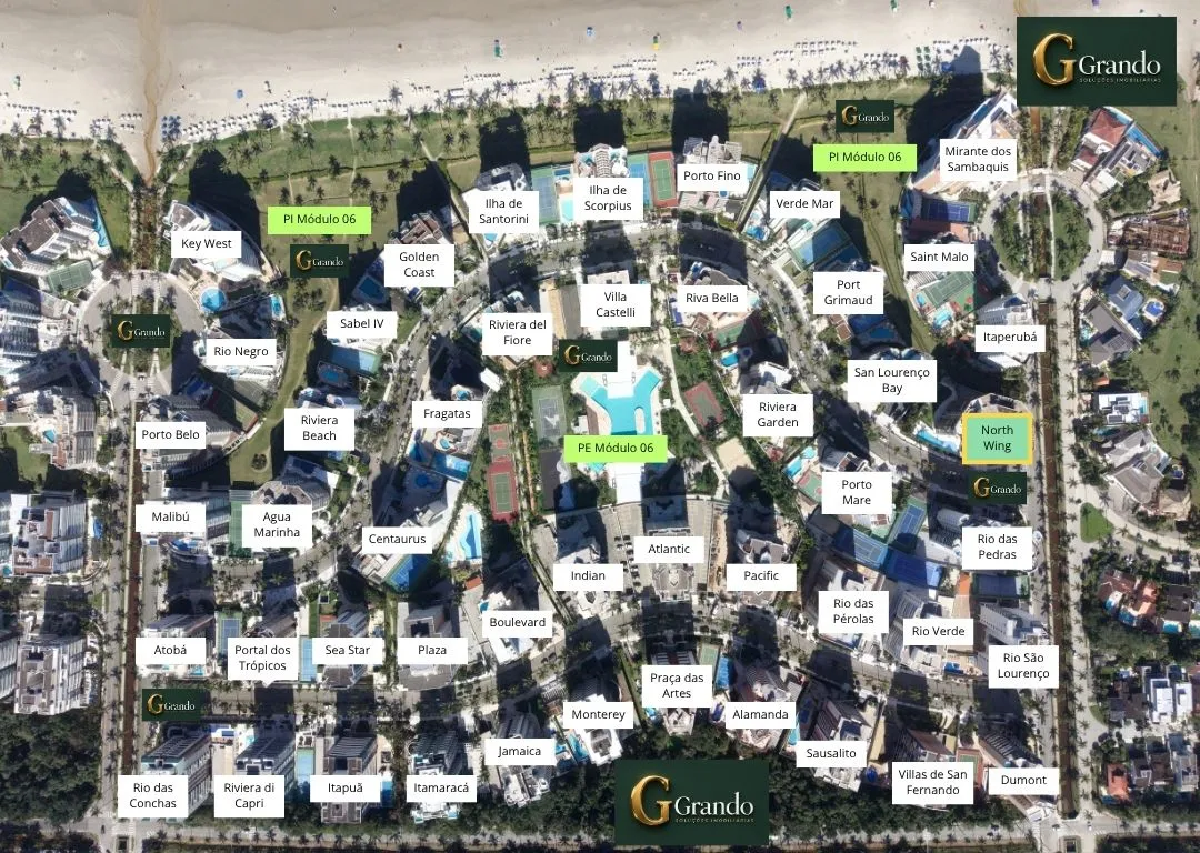 Mapa do Módulo 06 da Riviera de São Lourenço com o Edifício North Wing em destaque