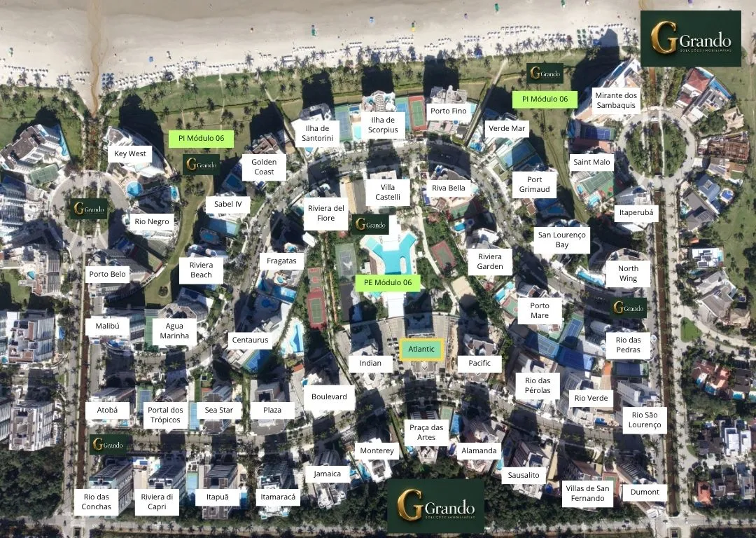Mapa do Módulo 06 da Riviera de São Lourenço com o Edifício Atlantic em destaque