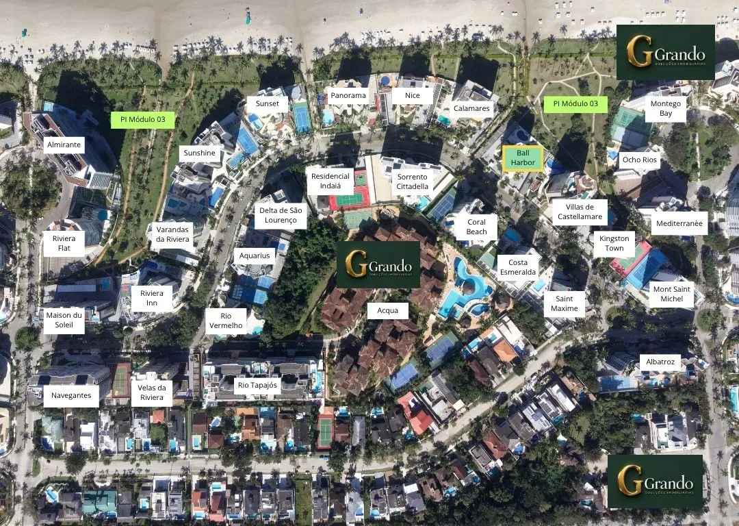 Mapa do Módulo 03 da Riviera de São Lourenço com o Edifício Ball Harbor em destaque