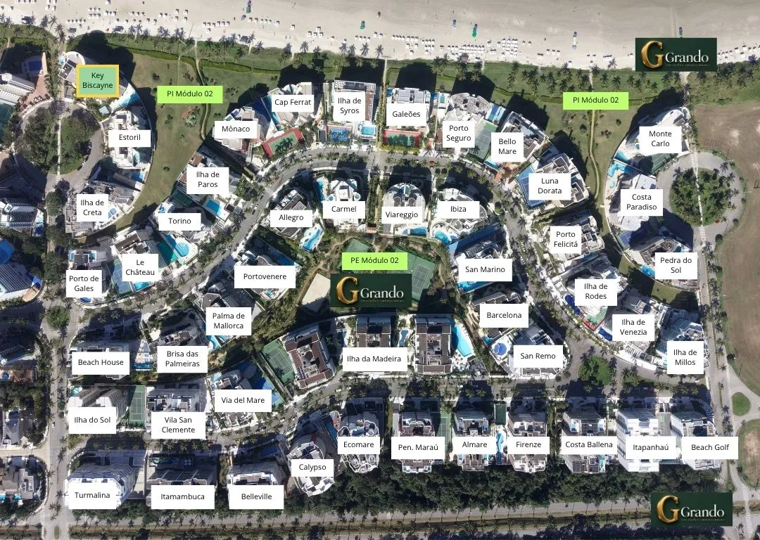 Mapa do Módulo 02 da Riviera de São Lourenço com o Edifício Key Biscayne em destaque