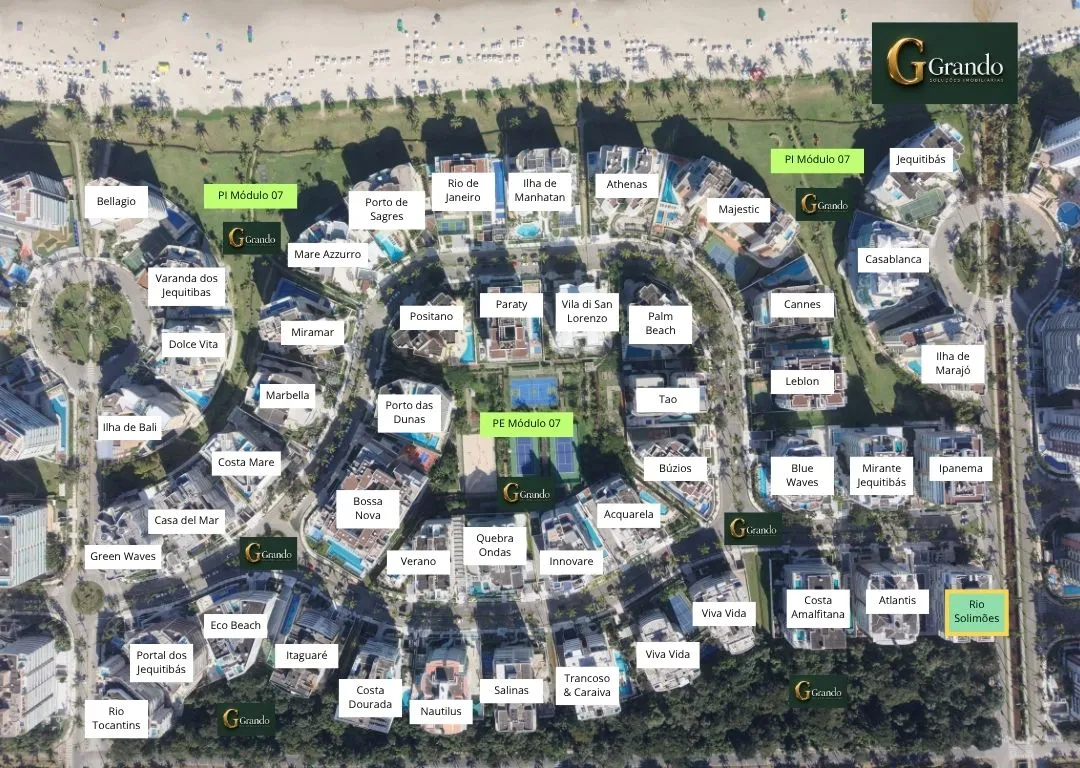 Mapa do Módulo 07 da Riviera de São Lourenço com o Edifício Rio Solimões em destaque
